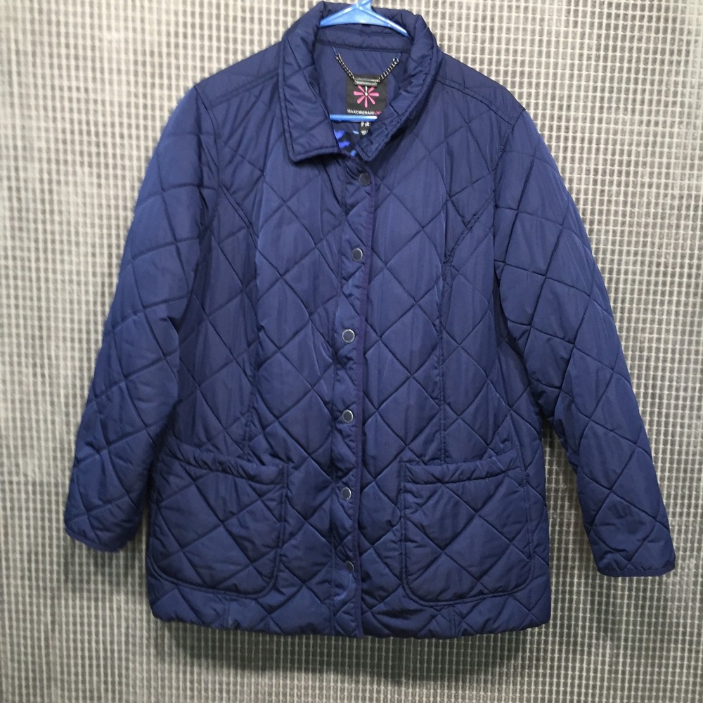 Isaac Mizrahi Live Navy Blue Quilted Diamond Stitch Jacket Plus Size 1X Floral